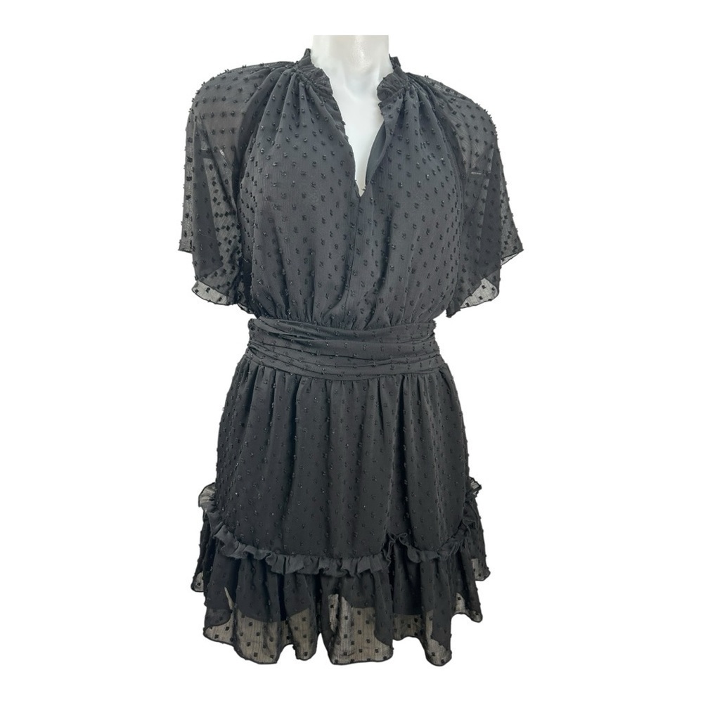 ZARA dotted mesh black v-neck sheet short sleeve mini elegant dress size M